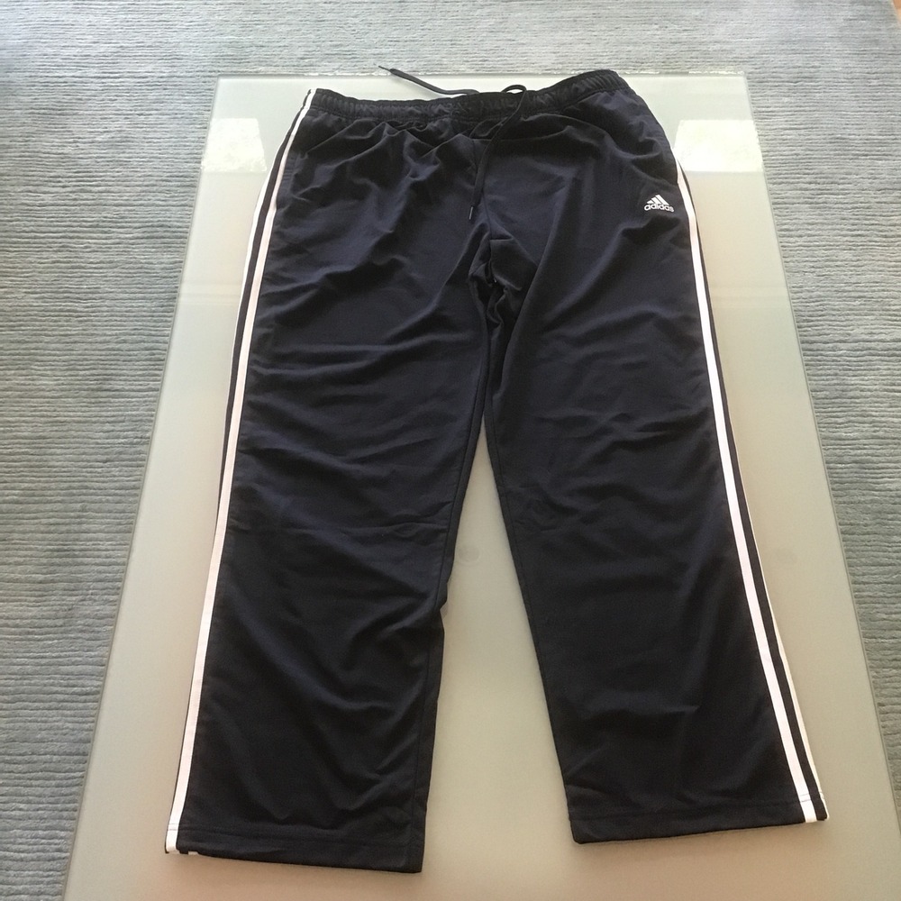 Adidas Mens 2XL Navy Blue 3-Stripe Track Pants Athletic Gym Drawstring 2X